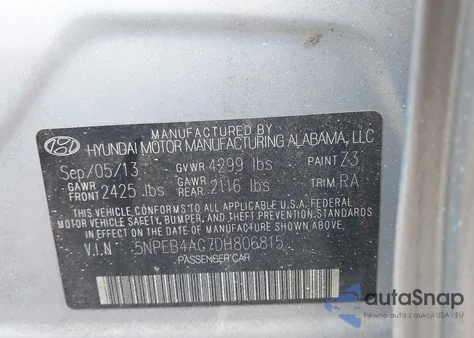 2013 Hyundai Sonata Gls from USA, damaged, VIN 5NPEB4AC7DH806815